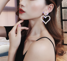 Load image into Gallery viewer, VINNELTECH FASHION DIAMOND HEART EARRINGS WOMEN DOUBLE DANGLING HEART EARRINGS JEWELLERY
