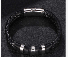 Load image into Gallery viewer, BLACK LEATHER BUCKLE BRACELET
